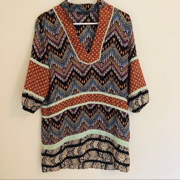Anthropologie THML V-Neck Tunic Top Multicolor SM - Picture 1 of 7